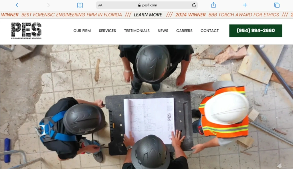 Polikar Engineering Solutions homepage showcasing engineering and safety consulting services.