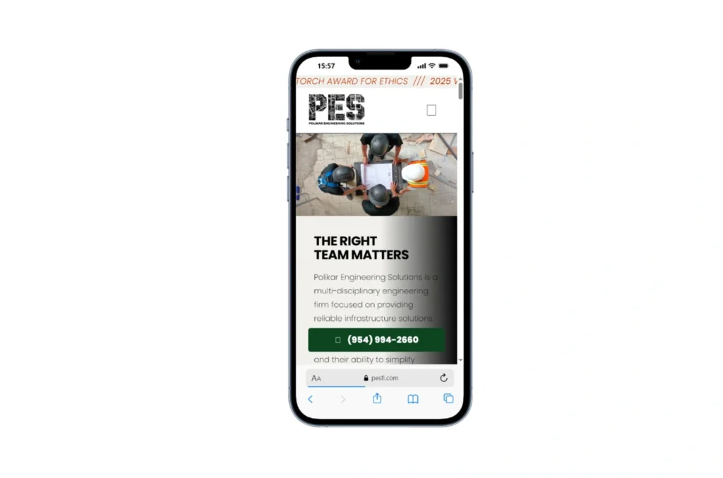 Polikar Engineering Solutions mobile view showcasing engineering and safety consulting services.