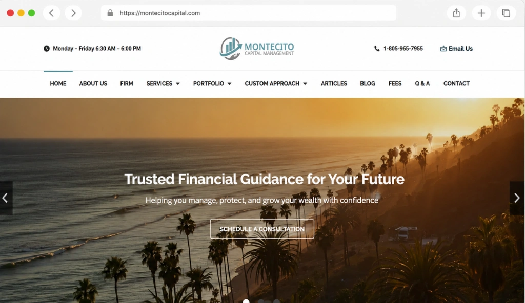 Montecito Capital homepage showcasing private investment and wealth management services.